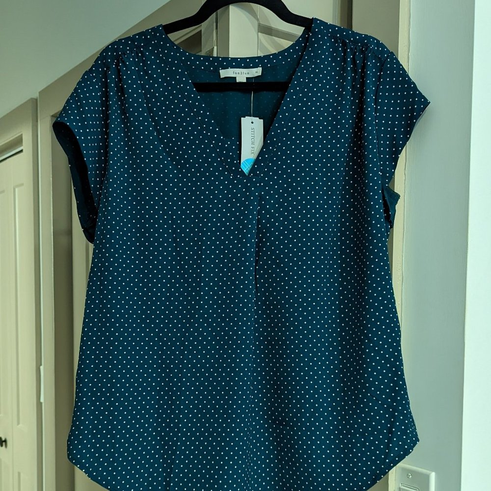 Polkadot Teal Dolman Short Sleeve Blouse - XL